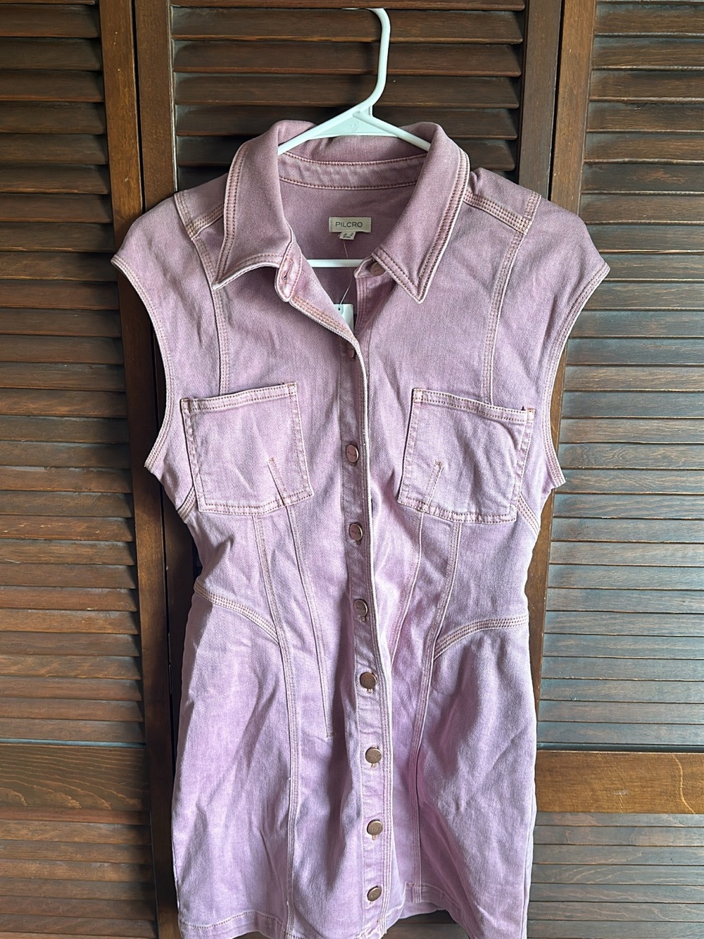 Pilcro Dusty Pink Sleeveless Button-Front Denim Mini Dress